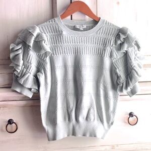 Vintage Ruffled Knit Sweater in Sage Green